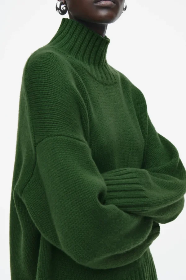 COS CHUNKY PURE CASHMERE TURTLENECK SWEATER DARK GREEN Best