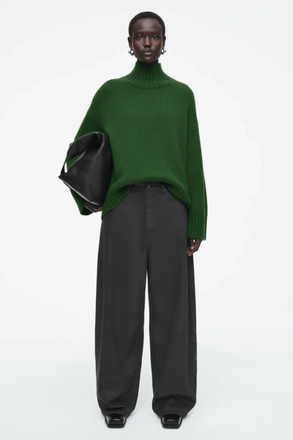 COS CHUNKY PURE CASHMERE TURTLENECK SWEATER DARK GREEN Best