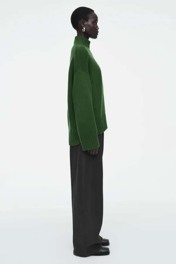 COS CHUNKY PURE CASHMERE TURTLENECK SWEATER DARK GREEN Best