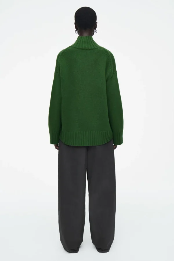 COS CHUNKY PURE CASHMERE TURTLENECK SWEATER DARK GREEN Best