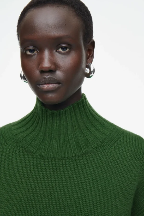 COS CHUNKY PURE CASHMERE TURTLENECK SWEATER DARK GREEN Best