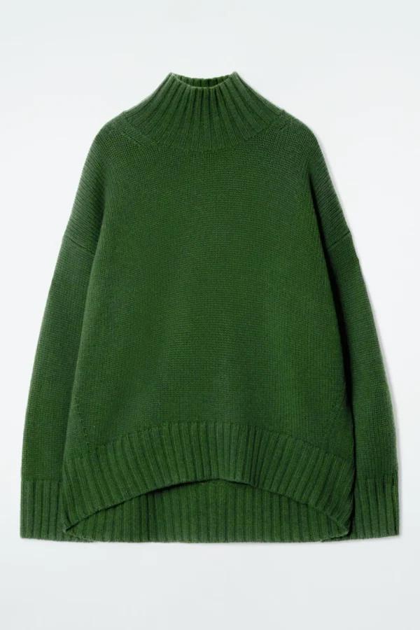 COS CHUNKY PURE CASHMERE TURTLENECK SWEATER DARK GREEN Best