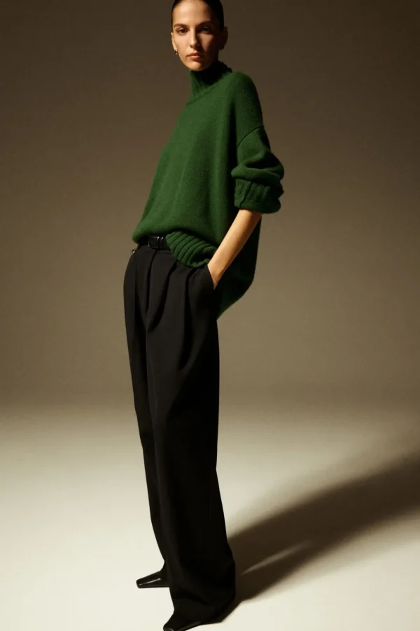 COS CHUNKY PURE CASHMERE TURTLENECK SWEATER DARK GREEN Best