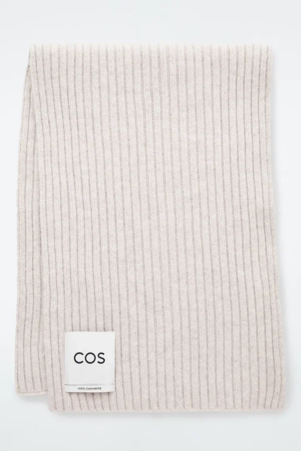 COS CHUNKY RIBBED PURE CASHMERE SCARF OFF-WHITE Cheap