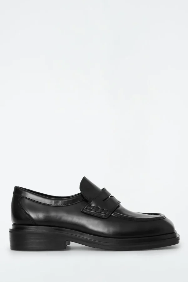 COS CHUNKY SQUARE-TOE LEATHER LOAFERS BLACK Best Sale