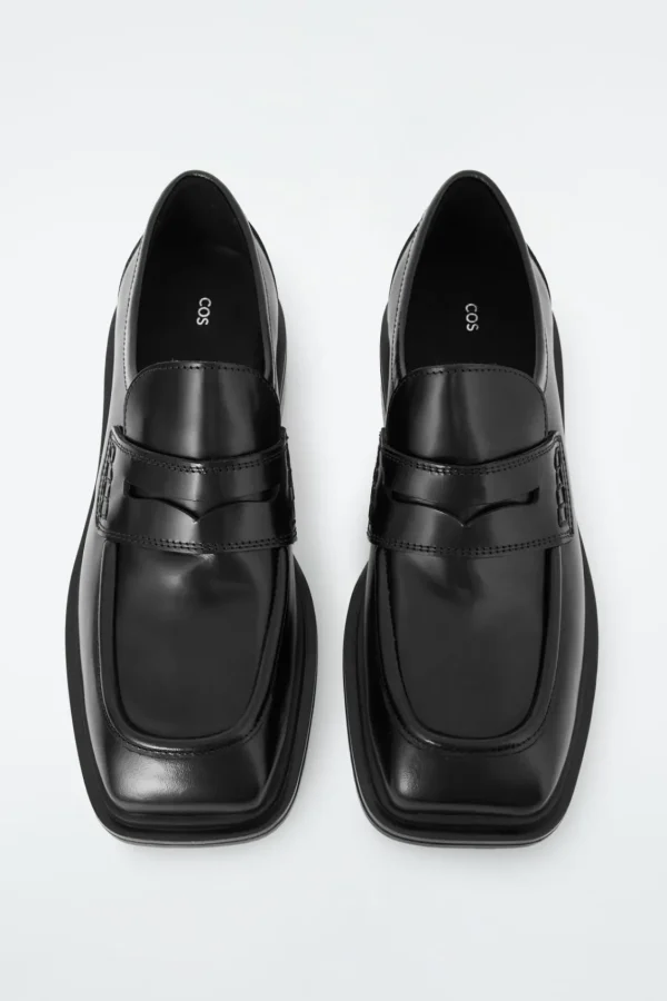 COS CHUNKY SQUARE-TOE LEATHER LOAFERS BLACK Best Sale