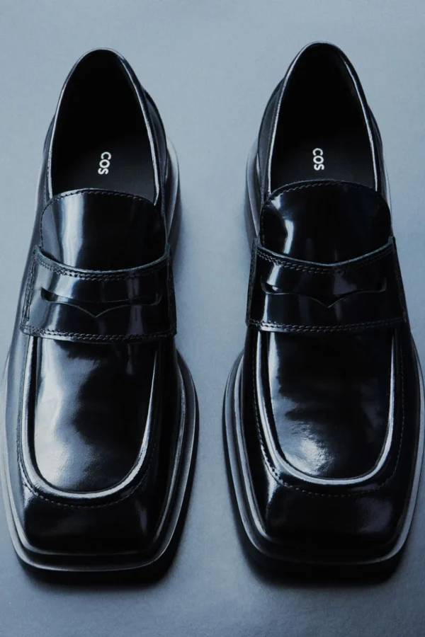 COS CHUNKY SQUARE-TOE LEATHER LOAFERS BLACK Best Sale