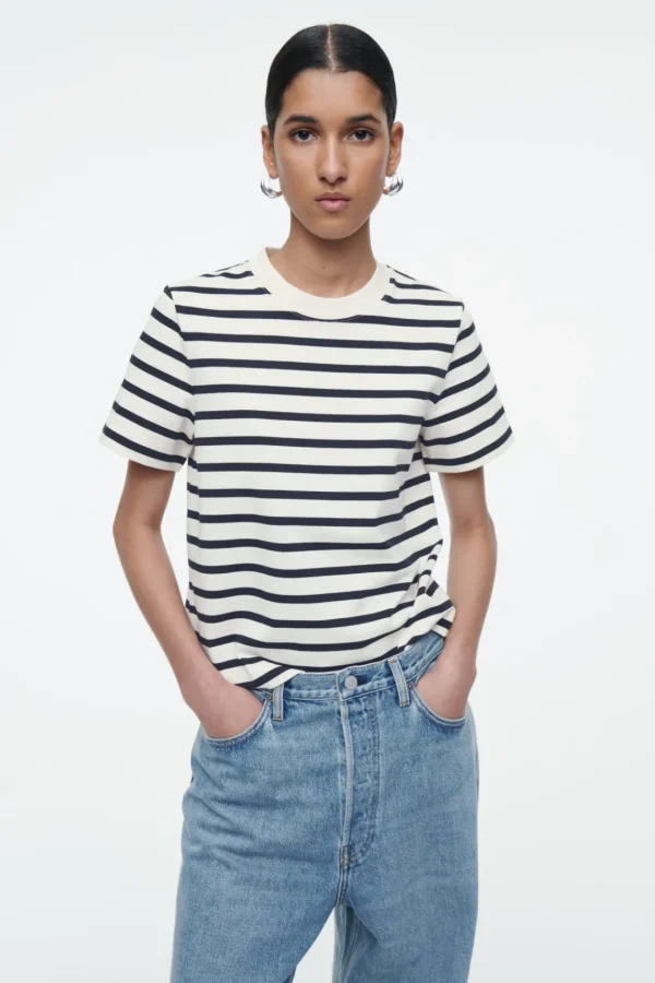 COS CLEAN CUT REGULAR T-SHIRT NAVY / WHITE / STRIPED Fashion