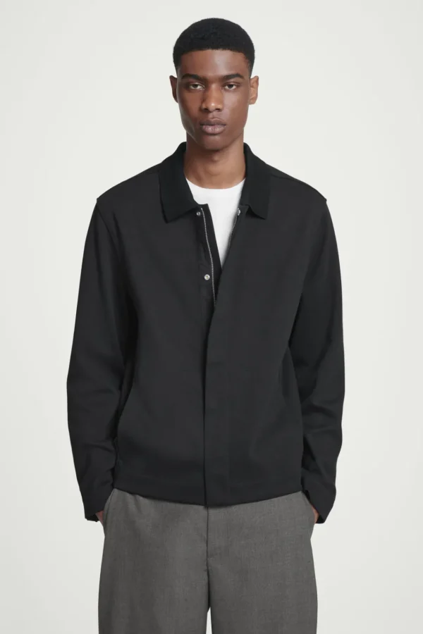 COS COLLARED COTTON-JERSEY JACKET BLACK Fashion