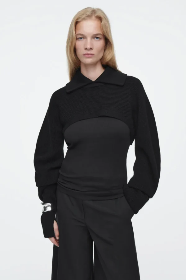 COS COLLARED CROPPED KNITTED SWEATER BLACK Store