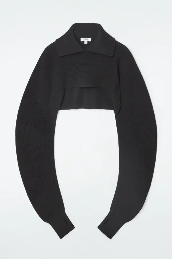 COS COLLARED CROPPED KNITTED SWEATER BLACK Store