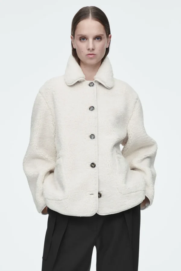 COS COLLARED FAUX SHEARLING JACKET IVORY Best Sale