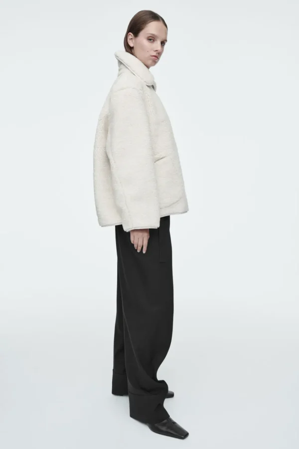 COS COLLARED FAUX SHEARLING JACKET IVORY Best Sale