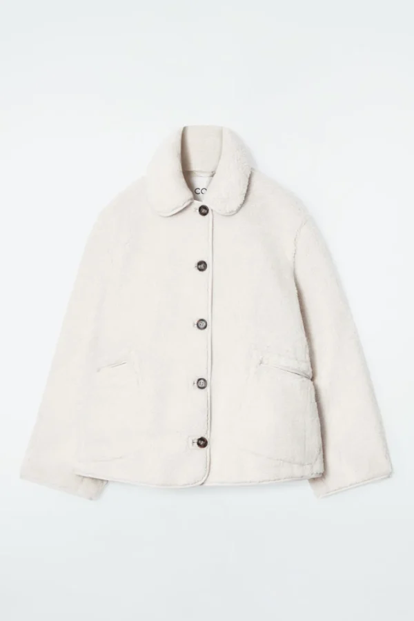 COS COLLARED FAUX SHEARLING JACKET IVORY Best Sale