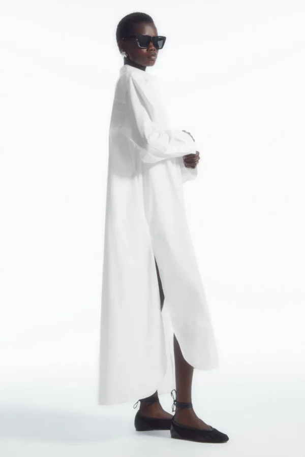 COS COLLARED MIDI SHIRT DRESS WHITE Cheap