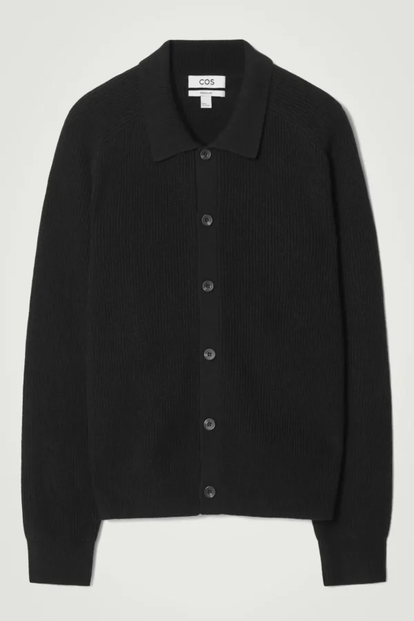 COS COLLARED RIBBED WOOL-CASHMERE CARDIGAN BLACK Cheap