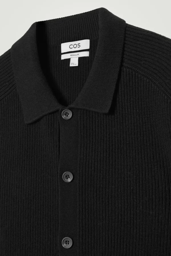 COS COLLARED RIBBED WOOL-CASHMERE CARDIGAN BLACK Cheap