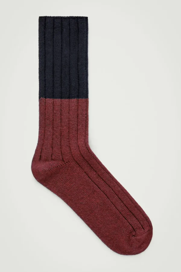 COS COLOR-BLOCK RIBBED SOCKS NAVY / RED Online