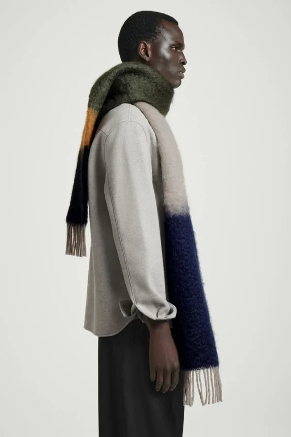 COS COLOUR-BLOCK MOHAIR SCARF NAVY / STRIPED Hot