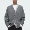 COS COLOUR-BLOCK WOOL V-NECK CARDIGAN GRAY Best Sale