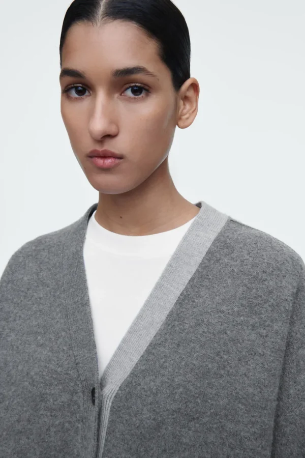 COS COLOUR-BLOCK WOOL V-NECK CARDIGAN GRAY Best Sale