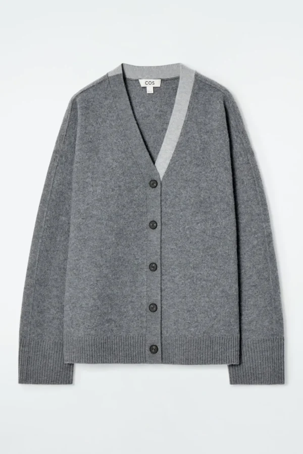 COS COLOUR-BLOCK WOOL V-NECK CARDIGAN GRAY Best Sale