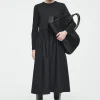 COS CONTRAST-PANEL LONG-SLEEVED MIDI DRESS BLACK Hot