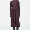 COS CONTRAST-PANEL LONG-SLEEVED MIDI DRESS BURGUNDY Outlet