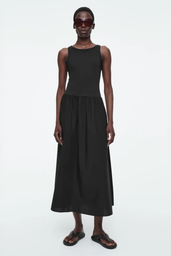 COS CONTRAST-PANEL MAXI DRESS BLACK Fashion