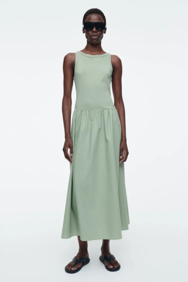 COS CONTRAST-PANEL MAXI DRESS SAGE GREEN Store