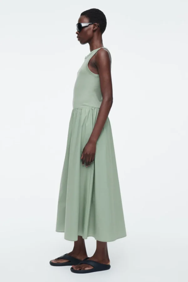 COS CONTRAST-PANEL MAXI DRESS SAGE GREEN Store