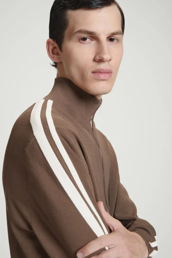 COS CONTRAST-STRIPE KNITTED TRACK JACKET BROWN / IVORY Cheap