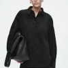 COS CORDUROY HALF-PLACKET SHIRT BLACK Discount