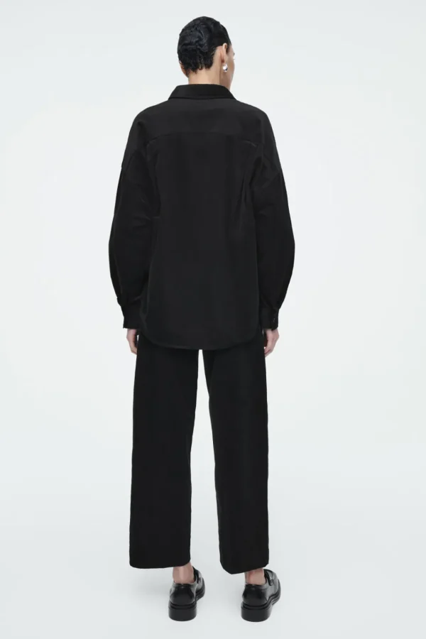 COS CORDUROY HALF-PLACKET SHIRT BLACK Discount