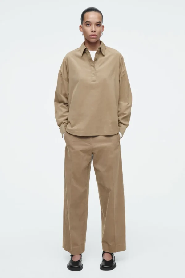 COS CORDUROY HALF-PLACKET SHIRT BEIGE Fashion