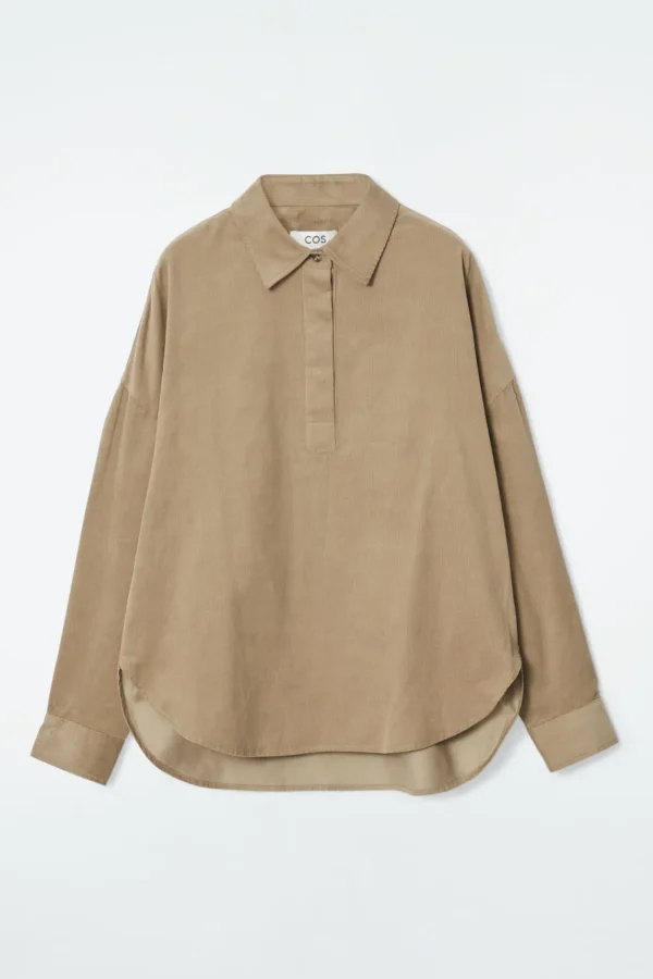 COS CORDUROY HALF-PLACKET SHIRT BEIGE Fashion