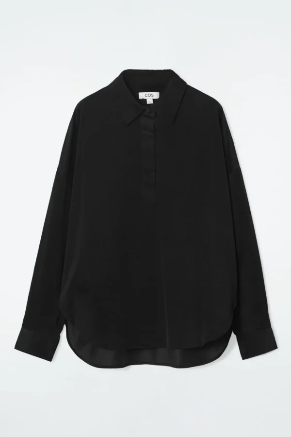 COS CORDUROY HALF-PLACKET SHIRT BLACK Discount