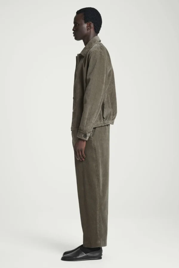 COS CORDUROY WIDE-LEG PANTS DARK KHAKI Fashion