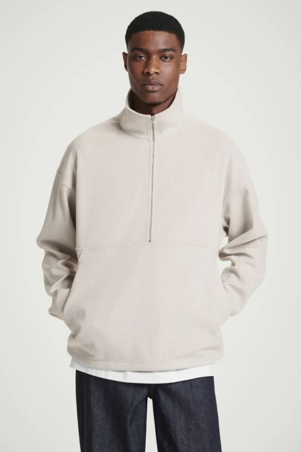 COS CORDUROY-JERSEY HALF-ZIP SWEATSHIRT LIGHT MOLE Flash Sale