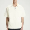 COS COTTON-TWILL HALF-ZIP POLO SHIRT OFF-WHITE Cheap