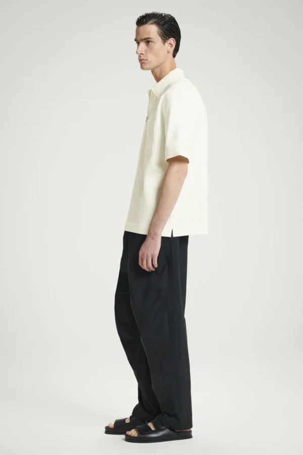 COS COTTON-TWILL HALF-ZIP POLO SHIRT OFF-WHITE Cheap