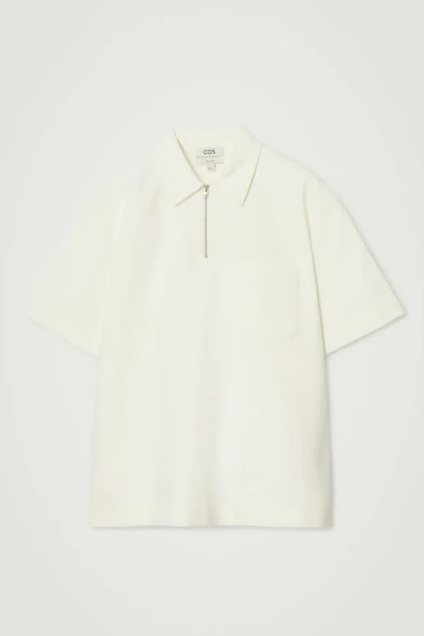 COS COTTON-TWILL HALF-ZIP POLO SHIRT OFF-WHITE Cheap