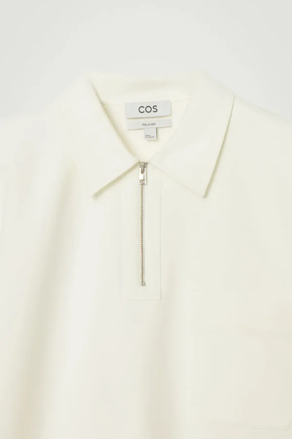 COS COTTON-TWILL HALF-ZIP POLO SHIRT OFF-WHITE Cheap