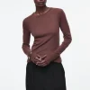 COS CREW-NECK MERINO WOOL TOP BROWN Hot