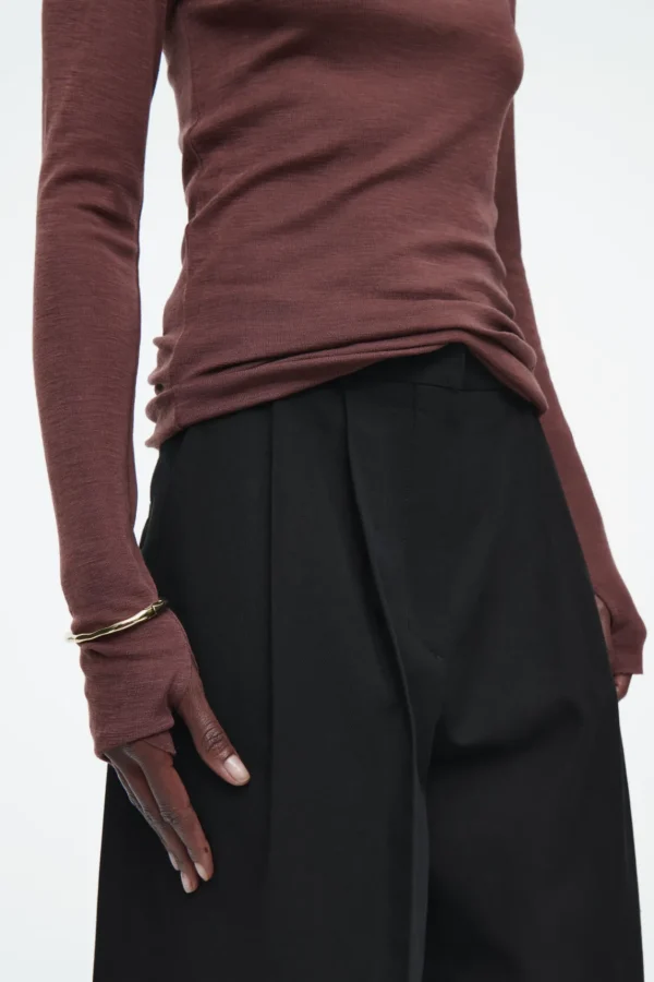 COS CREW-NECK MERINO WOOL TOP BROWN Hot