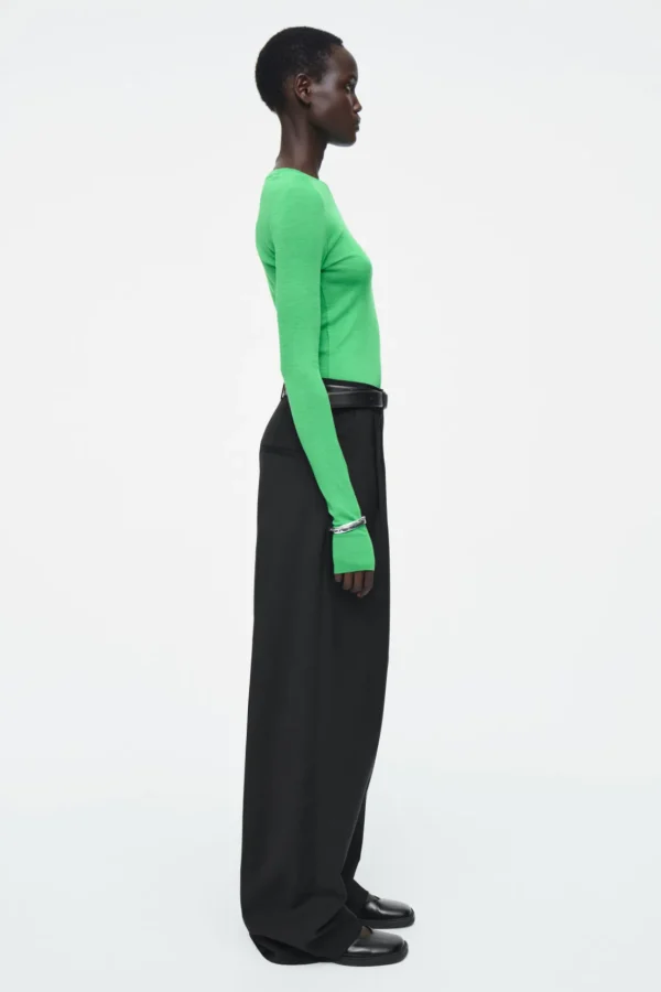 COS CREW-NECK MERINO WOOL TOP BRIGHT GREEN Hot