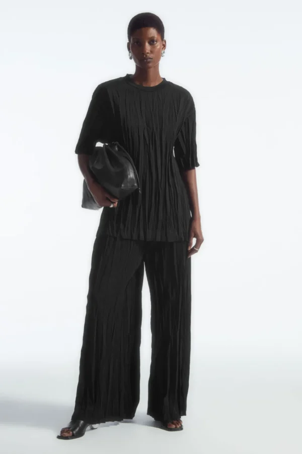 COS CRINKLED JERSEY WIDE-LEG PANTS BLACK Best Sale