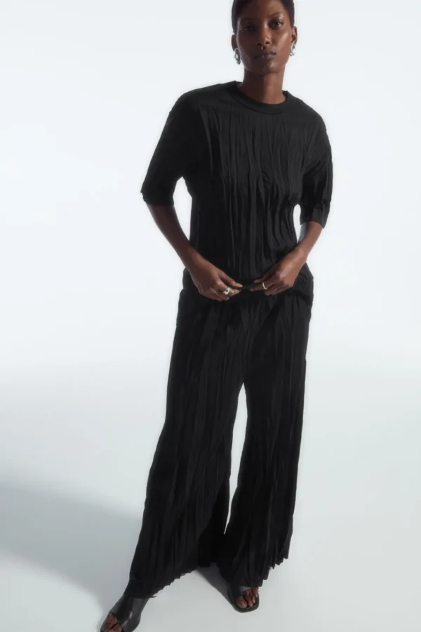 COS CRINKLED JERSEY WIDE-LEG PANTS BLACK Best Sale