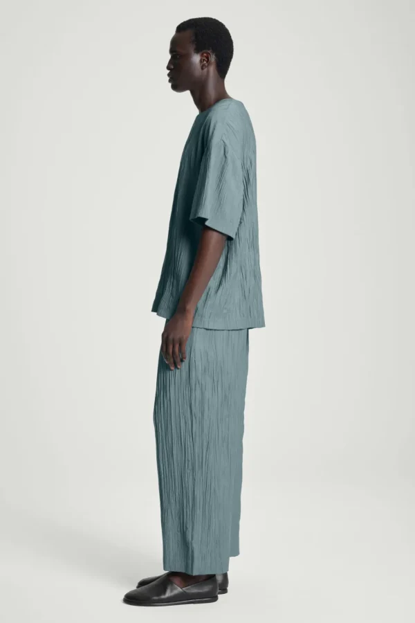 COS CRINKLED WIDE-LEG PANTS BLUE Sale