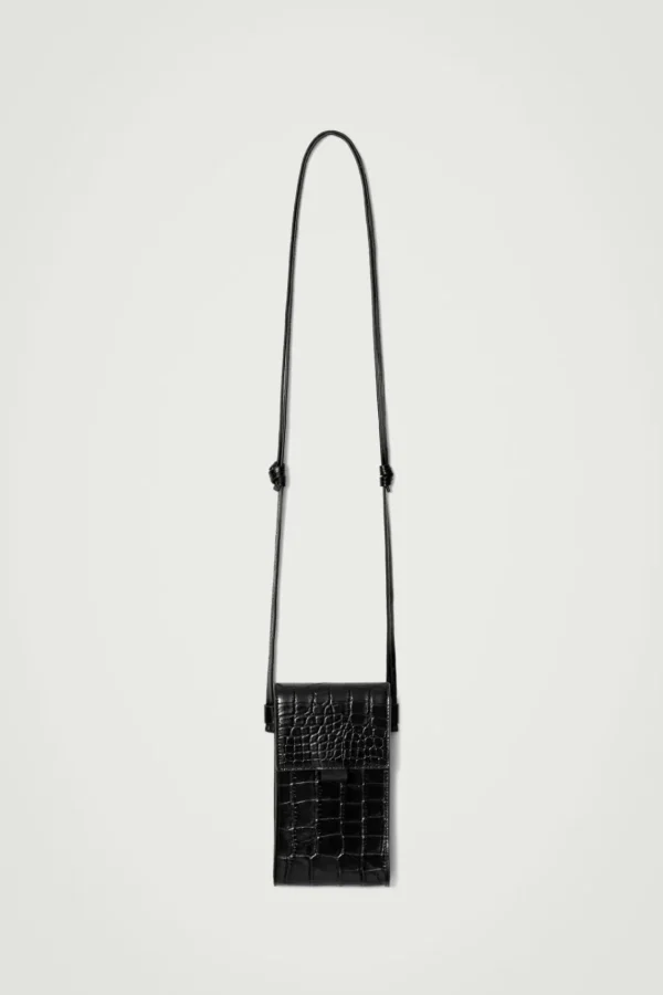 COS CROC-EFFECT LEATHER PHONE POUCH BLACK Best